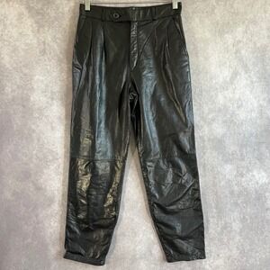 Berman's Leather Pants Womens 28 Black Pleated High Waist Vintage Tapered 80s